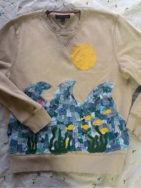 Patchwork Mosaic Style Ocean Themed Crewneck Sweatershirt